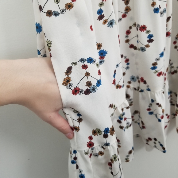 Sandro Floral Peace Sign Mini Dress Silk Sheer Mesh Illusion Neckline NEW - Picture 6 of 9